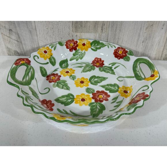 Temptations by Tara Floral Baking Dish Serving Bowl With Handles - Picture 1 of 8